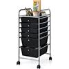 COSTWAY Carrello con 6 Cassetti e Ruote, Cassettiera in Plastica, con Due Dimensioni di Cassetti, Contenitore Multiuso per Casa Bagno e Ufficio, 37 x 74 x 32cm (Nero)