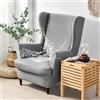 Hixingo 2 Pezzi Copripoltrona con Orecchie Elasticizzato, Colore Solido Copripoltrone Lavabile Copri Poltrona Soggiorno, Copertura Poltrona Universale (Grigio argento,One size)
