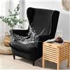 Hixingo 2 Pezzi Copripoltrona con Orecchie Elasticizzato, Colore Solido Copripoltrone Lavabile Copri Poltrona Soggiorno, Copertura Poltrona Universale (Nero,One size)