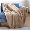 LumiSyne Coperta a Maglia Sfrangiata Tinta Unita Plaid Calda Coperte In Maglia Copriletto a Maglia Coperta Da Tiro Adatto Per Letto o Divano 130x170cm
