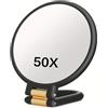 Uanqfegy Specchio per trucco ingranditore 50X, specchio bifacciale portatile/da parete con maniglia regolabile a 360° per cura della pelle e bellezza