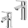 Inbagno Set Rubinetti Lavabo E Bidet Con Piletta Inclusa - Miscelatori Monocomando In Ottone Cromato Lucido - Design Moderno Linea Aurora