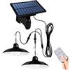 Credelin Luci a sospensione a energia solare, per esterni e interni, gazebo con telecomando, impermeabile, per casa, fienile, veranda, giardino, patio (doppia lampada)