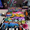 Loussiesd Hippie Graffiti Piumino Teens Boys Hip Hop Sport Duvet per Bambini Giovani Colorato Alphabet Graffiti Piumino Set Arte astratta Trapuntata Duvet Set Multicolor 220x230cm