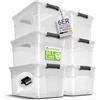 Juskys scatola per conservazione con coperchio - Set da 6 scatole in plastica 60l - Scatola grande, impilabile, trasparente - Sistema di organizzazione per conservazione