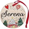 Corredino Neonato Pallina di Natale Personalizzata con Nome Serena, cerchetto piatto per Decorazione Natalizia con Nastro Rosso - made in Italy - Addobbo Albero diametro 8 cm in Legno, nome Serena