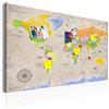 murando - Pannello di Fibra con Puntine - Mappa Mondo 120x80 cm 1 Pezzo - Bacheca & Quadro su tela in un uno - Decorativo per Parete - Lavagna Grande per le Note Ufficio - Geografica k-A-0129-v-a