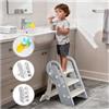 Growaystory 3 Gradini Sgabello Bambini, Antiscivolo Scaletta bambini bagno, Pieghevoli, Regolabile in Altezza, Multifunzione, Compatta e Antiscivolo per Bagno, Cucina, WC e Lavandino (Grigiobianco)