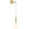 ZTTECH Globo in vetro bianco da 150 mm e metallo dorato Applique da parete Lampada da parete a goccia per comodino (Vetro bianco e metallo dorato) (Vetro Bianco + Metallo Dorato, 1 Pezzo)