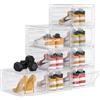 HOMIDEC Scatole per scarpe, 8 pezzi, scatole portaoggetti per scarpe impilabili in plastica trasparente, contenitori per organizer per scarpe con coperchi per donne e uomini