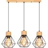 TOKIUS Lampada a Sospensione E27 Industriale Plafoniera Retro in Metallo e Legno Ø160mm Lampada da soffitto design per Cucina Salotto (Legno- con barra)