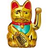 Relaxdays 2x Gatto Cinese Portafortuna con Zampa Mobile, a Batteria, Maneki Neko, Talismano Successo & Ricchezza, 16cm, Oro
