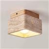 DLGLOLIN Plafoniera in Travertino Giallo Naturale Quadrato Legno Lampada da Soffitto Vintage Lampada da Soffitto per Camera Soggiorno Cucina Corridoio