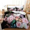 Tomifine Copripiumino Set Rose Flower Stampa Romantico Floreale Biancheria da letto Set Fiori Modello Copripiumino con federe in microfibra (Singolo 135x200 cm,Fiori Rosa)