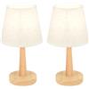 LIGKIN Set di 2 Lampada da Tavolo Moderne con Paralume in Tessuto Bianco E27 Lampada da Comodino in Legno con Interruttore Lampade da scrivania per Camera da letto Soggiorno
