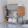 RELOVE Scolapiatti a 2 livelli, supporto per piatti, tazze, ciotole, bacchette e tagliere - 42 x 25 x 43,5 cm (argento)