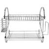 HUOLE Scolapiatti a Due Piani Argento,Scolapiatti a 2 Livelli, Multifunzionale,Portabicchieri Porta Scodella , Cremagliera Portautensili(40*26*37 cm (gabbia per bacchette + rastrelliera per tagliere))