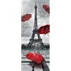 A.Monamour Adesivo Porta Autoadesiva Torre Eiffel Con Ombrelli Rossi Giornata Di Pioggia Sfondo Bianco E Nero Vinile PVC per Porte 3D Pellicola Adesiva Poster Sticker Murale Parete Carta da Parati
