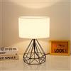 Mengjay E27 Lampada da tavolo e Abat-Jour moderna Lampada da scrivania con Diamante Gabbietta base in metallo scavata e paralume in tessuto per soggiorno camera da letto, da Scrivania Comodino (Nero)