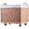 e-wicker24 Alles aus Weide e-wicker24 - Contenitore portabiancheria rettangolare, cesto in vimini con ruote e fodera in tessuto, contenitore di vimini, cestino, scatola, colore: naturale, rosa