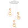 iDEGU 3 Luci Lampadario Industriale in Metallo Legno Lampada da Soffitto Stile Gabbia Bianco Illuminazione E27 Lampada a Sospensione Vintage per Camera da Letto Cucina Soggiorno Caffè (Tondo)