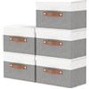 OUTBROS Scatole per Vestiti con Coperchio, Cestini Portaoggetti, Contenitori Pieghevoli con Maniglie, Organizzatori per Vestiti, 38 x 25 x 25 cm, 5 Pezzi, Grigio/Bianco