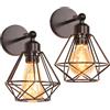iDEGU 2 Pezzi Lampada da Parete Vintage 16CM Applique da Parete Design Gabbia Industriale E27 Illuminazione Interni Regolabile Lampada a Muro per Camera da Letto Corridoio Soggiorno (Tipo-C Nero)