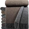 STTS International Coperta in lana vergine al 100% in diversi colori, 140 x 200 cm, plaid Tirol (grigio-marrone (double face), 140 x 200 cm)