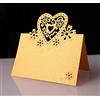 Blausky 50 pezzi di segnaposto a forma di cuore con taglio laser, bigliettini segnaposto, pieghevoli, per matrimonio, compleanno, cresima, battesimo, festa, decorazione da tavolo, 9 x 12 cm, Oro A
