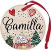 Corredino Neonato Pallina di Natale Personalizzata con Nome Camilla, Decorazione Natalizia in legno 100% Italiana, cerchietto albero natale da 8 cm (legno, Camilla)