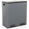 HJH Office OFFICE Pattumiera 2 x 30 l, acciaio CLEAN XIII, sistema raccolta differenziata, chiusura morbida, pattumiera pedale 2 scomparti, grigio