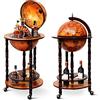 GOPLUS Supporto per Bottiglia Portabottiglie Scaffale per Vino Stocaggio del Vino a Forma di Mappamondo Artistico Supporto di Legno con 3 Ruote (Marrone)