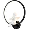 Mjsdjof Lampada da parete ad anello nero, lampada da parete in metallo ultrasottile con kit cherubino bianco, applique moderna a LED - 19W, applique per illuminazione decorativa da comodino, lampade da parete