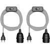 ledscom.de 2 cavi tessili LEKA, spina, interruttore, nero, bianco, dentellati, 3 m, portalampada, 1x E27 max. 60 W