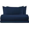 IL BOTTEGONE Completo Letto No Stiro Tinta Unita Effetto Spazzolato Set Lenzuolo Sopra, Lenzuolo Con Angoli 30 cm, Federa copri guanciale - Blu - Una piazza e mezzo