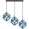 iDEGU 3 Luci Lampadario a sospensione moderno a Forma di Cubo Stile Geometrico E27 Lampada da Soffitto Vintage in Metallo per camera, soggiorno, sala da pranzo - 16cm (Blu, 50CM Base)