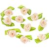Duories 100 mini teste di fiori artificiali, fiocchi, rose con foglia, teste di fiori per fai da te, decorazioni floreali, decorazioni per fai da te, per scrapbooking, colore beige