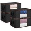 unycos - 4 Pezzi | Scatole per Vestiti 35L, Tessuto con Finestra Trasparente 48x36x20cm, Scatole/Borsa Pieghevoli, Organizzatore Sotto il Letto per Piumini, Asciugamani, Cuscini (Nero/Marrone)