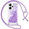 Vauki Cover per Xiaomi Redmi Note 13 Pro+ 5G con Cordino,Trasparente Glitter Liquido Antiurto Brillantini Tracolla Custodia,Silicone Bumper Laccio Sabbie Donna Protettivo Case, Viola