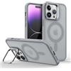 Mixroom - Cover Cavalletto per iPhone 14 PLUS Custodia Supporto Stand Invisibile Pieghevole Compatibile con MagSafe Cerchio Magnetico Integrato Argento C06