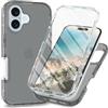 RonRun Cover Iphone 16 Transparent Case con Protezione per Schermo Incorporata, Trasparente AntiGraffio Antiurto Doppia Protettiva Custodia per Iphone 16 - Nero