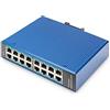 DIGITUS Switch di Rete - 16 Porte Gigabit Ethernet - 16x RJ45 - Non gestito - 10/100/1000 Mbit/s - Montaggio su Guida DIN e a Parete - IP40 - Serie Industriale - Blu