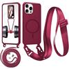Beajew Custodia con corda per iPhone 15 Pro Max, custodia magnetica in silicone liquido per iPhone 15 Pro Max, con ciondolo regolabile, collana con cordino Case - Rosso