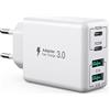 HONGYEE Caricatore USB C, 40W USB Ricarica Rapida Multipla, 4 Porte Compatibile con iPhone 12/13/14/15/Pro Max/Samsung S23 Ultra/Google/Xiaomi/Huawei/OPPO (Bianco)
