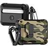 Fofvccv Custodia Antiurto Compatibile con AirPods3, Guscio Rigido in TPE Motivo Mimetico Protezione Completa da Urti e Graffi con Chiusura di Sicurezza e Moschettone per AirPods 3rd Gen Camo Green