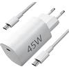 Ruilezyo Caricatore USB C GaN da 45 W per Xiaomi Poco M8 M7 M6 Pad 7 X1, Type C Fast Charger per Redmi Note 15 15Pro 14 14Pro 13 5G con cavo di ricarica 1M