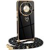 HomiTunky Custodia con Collana per Honor Magic 6 Lite, Cover Donna Cuore amore con Cordino, Case con Laccio Tracolla Elettrolitico TPU Cover con Collana per Honor Magic 6 Lite,Nero