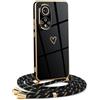 HomiTunky Custodia con Collana per Huawei Nova 9/Honor 50, Cover Donna Cuore amore con Cordino, Case con Laccio Tracolla Elettrolitico TPU Cover con Collana per Huawei Nova 9/Honor 50,Nero