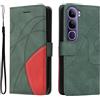 XINNI Cover Protettiva per Vivo V40 SE 80W Case, retrò Cellulare Custodia Libro Antiurto in Flip Pelle PU/TPU, Portafoglio Flip Magnetica, Verde