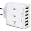 Oridolly Caricatore USB, 65W 6 Porte Alimentatore Caricabatterie Rapido QC 3.0, Presa USB Multiplo, Carica Cellulare per Phone 15 14 13 12 11 Pro Max, Spina Ricarica Rapido